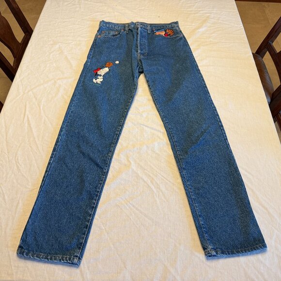 Too Cute Charlie Brown and Snoopy Baseball Denim Jeans Size Medium - Picture 1 of 10